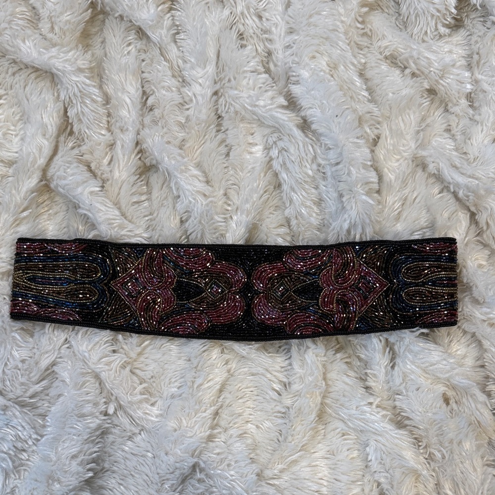 Beaded Black Belt with Colorful Design